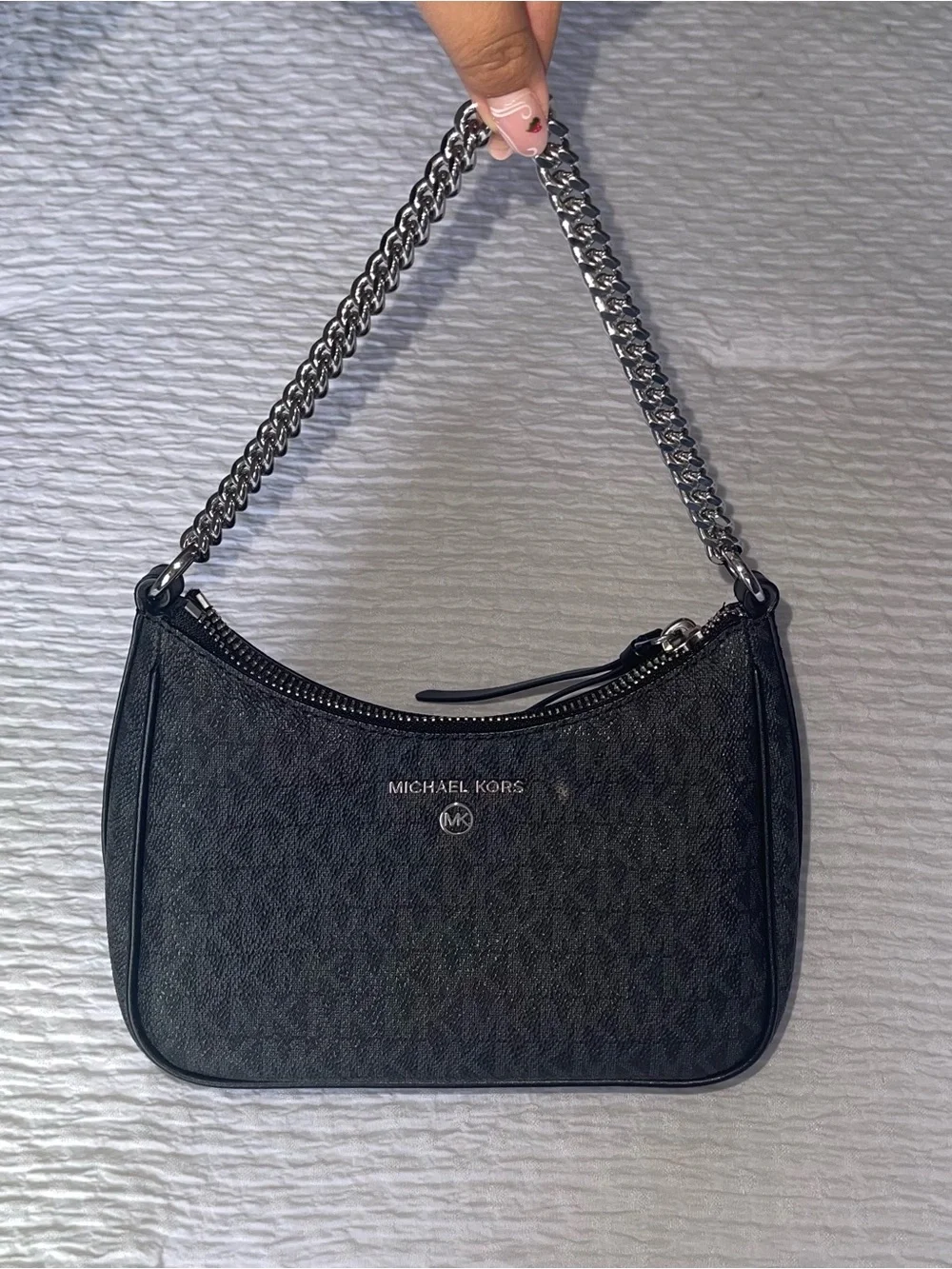 Michael Kors Black Logo-Print Chain Shoulder Bag